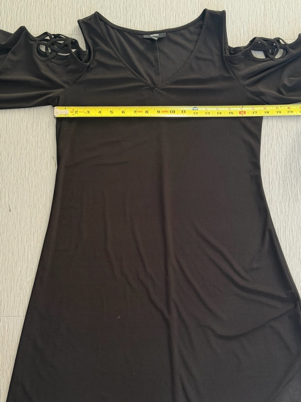 MSK Black Cold-Shoulder V-Neck Midi Dress with Lattice Sleeve Detail Medium NWT - Picture 3 of 9